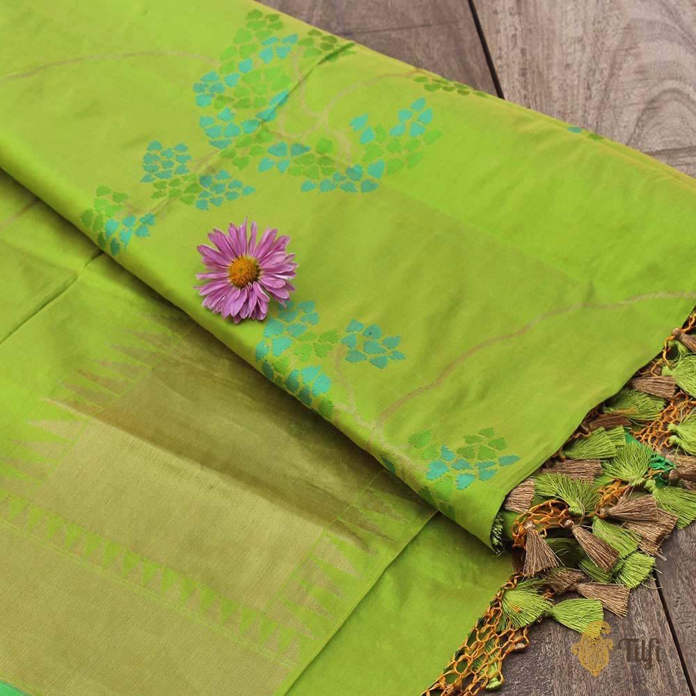 Green Pure Katan Silk Banarasi Handloom Dupatta