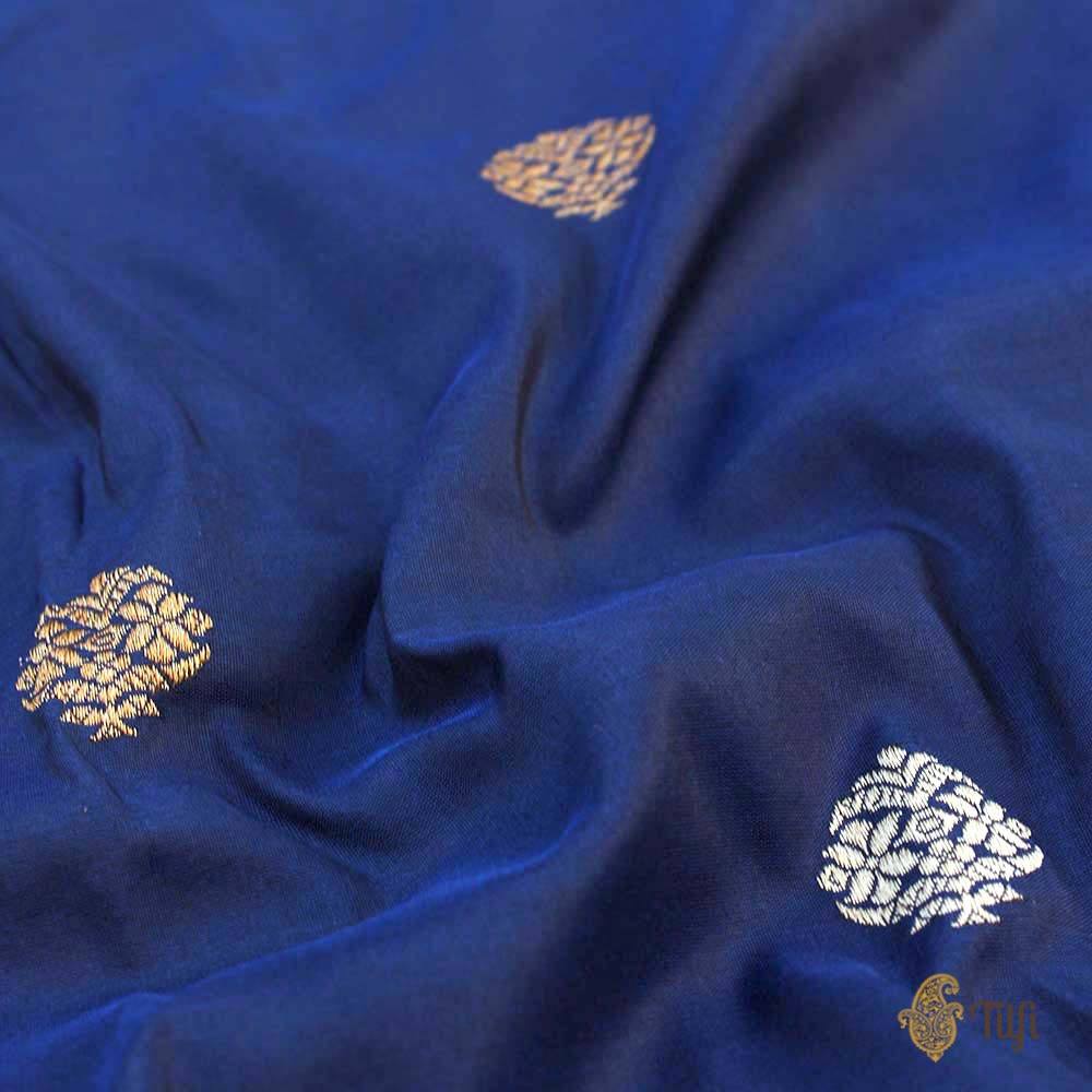 Black-Navy Blue Pure Katan Silk Banarasi Handloom Dupatta