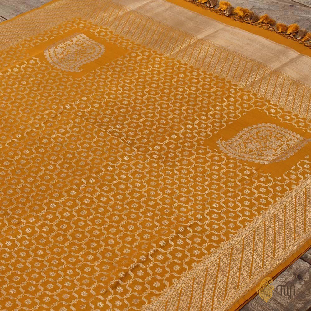 Mustard Yellow Pure Silk Georgette Banarasi Handloom Dupatta