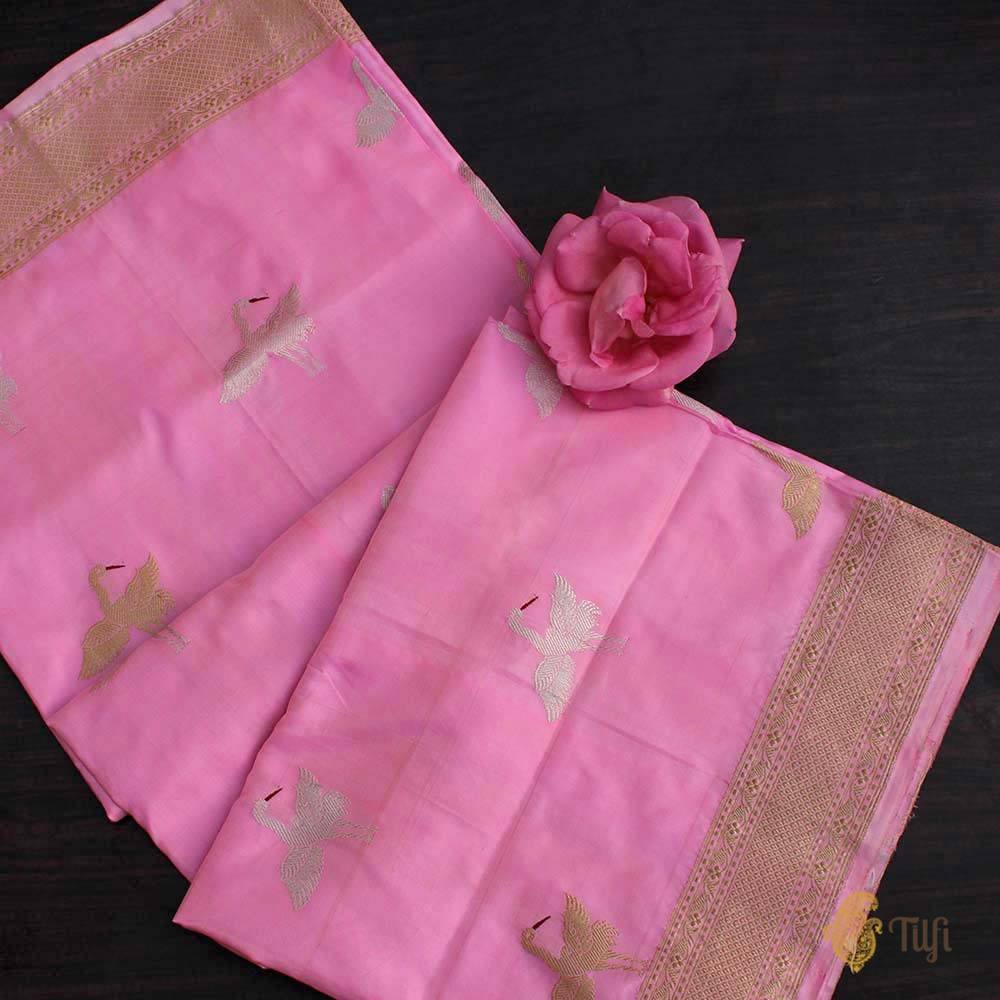 Baby Pink Pure Katan Silk Banarasi Handloom Dupatta