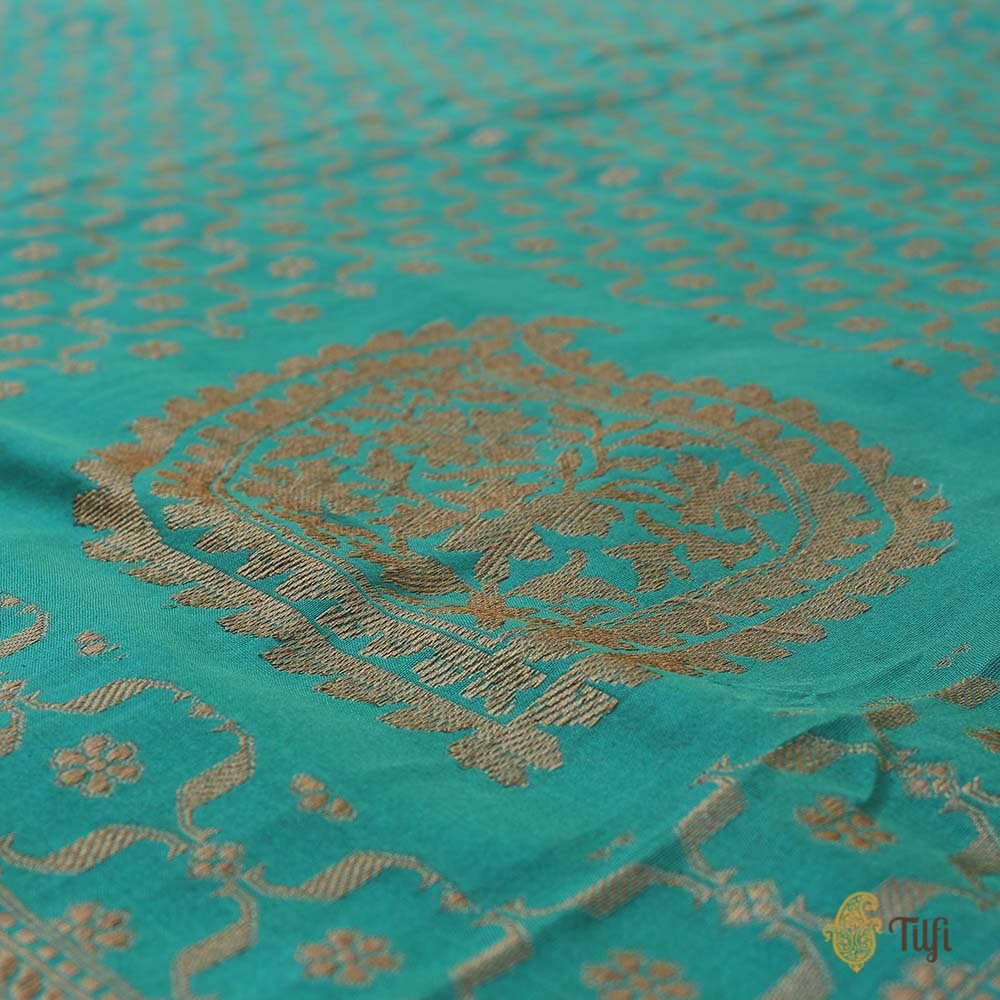 Ferozi Blue Pure Silk Georgette Banarasi Handloom Dupatta