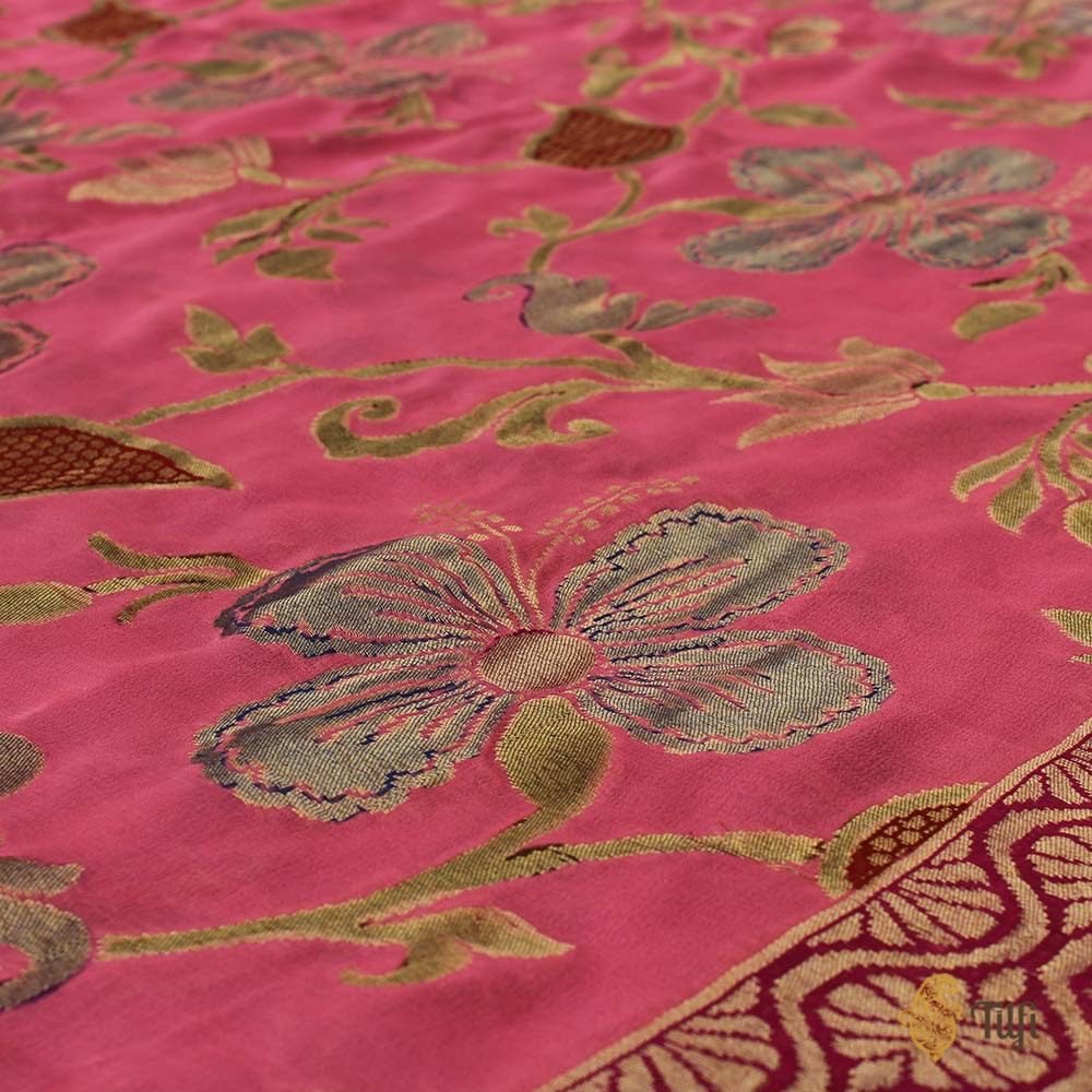 Light Pink Pure Chiffon Georgette Banarasi Handloom Dupatta