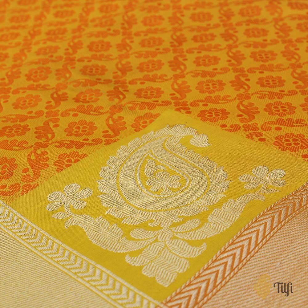 Yellow-Orange Pure Katan Silk Banarasi Handloom Dupatta