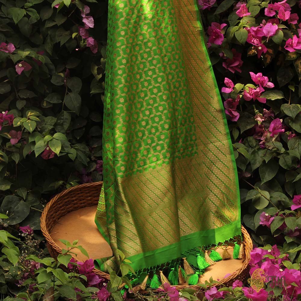 Green Pure Silk Georgette Banarasi Handloom Dupatta