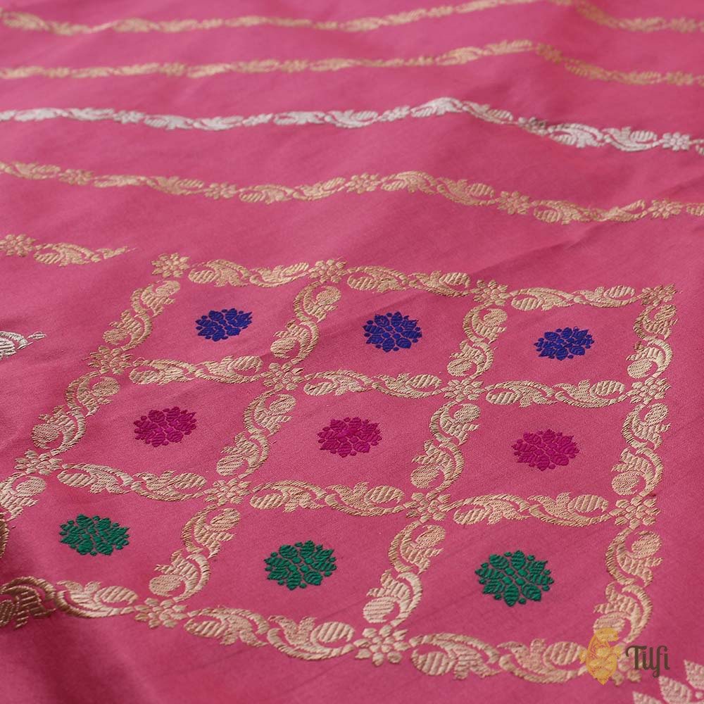 Gajri Pink Pure Katan Silk Banarasi Handloom Dupatta
