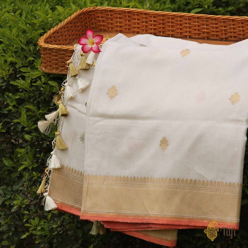 Off-White Pure Cotton Banarasi Handloom Dupatta