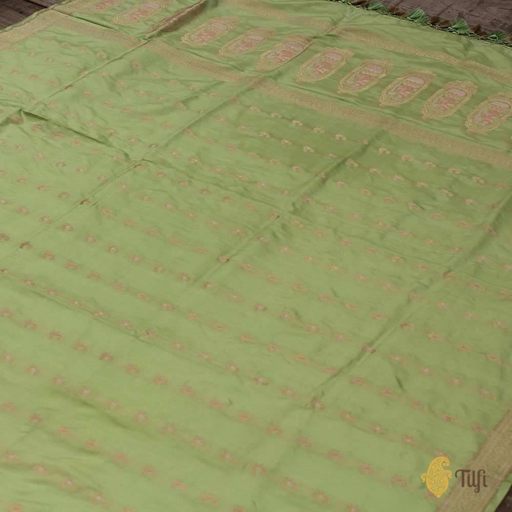 Pista Green Pure Katan Silk Banarasi Handwoven Dupatta