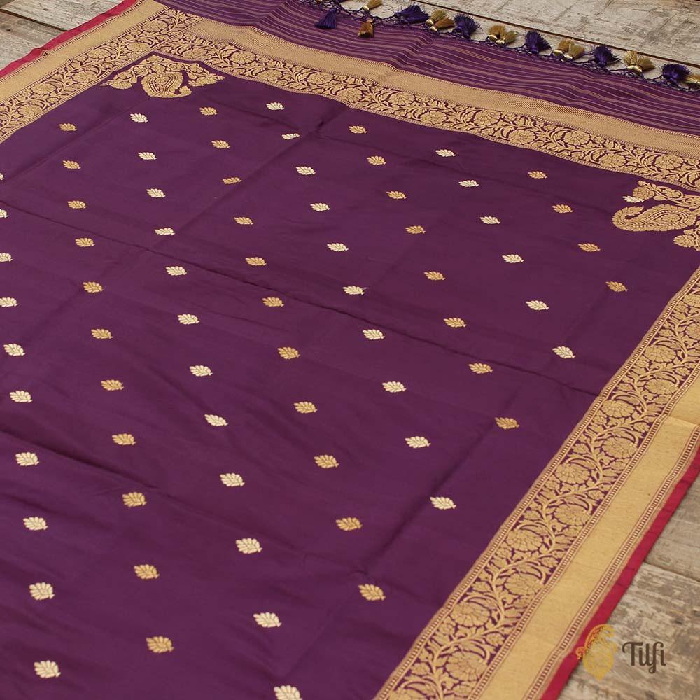 Black-Purple Pure Katan Silk Banarasi Handloom Dupatta