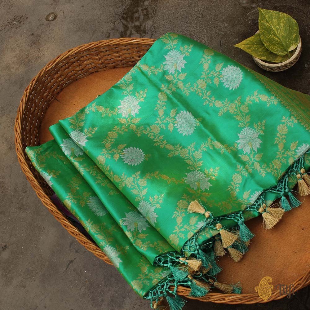 Sea Green Pure Katan Silk Banarasi Handloom Dupatta