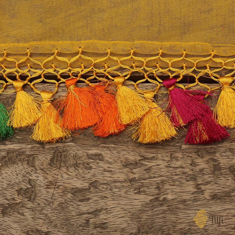 Yellow Pure Kora Net Banarasi Handloom Dupatta