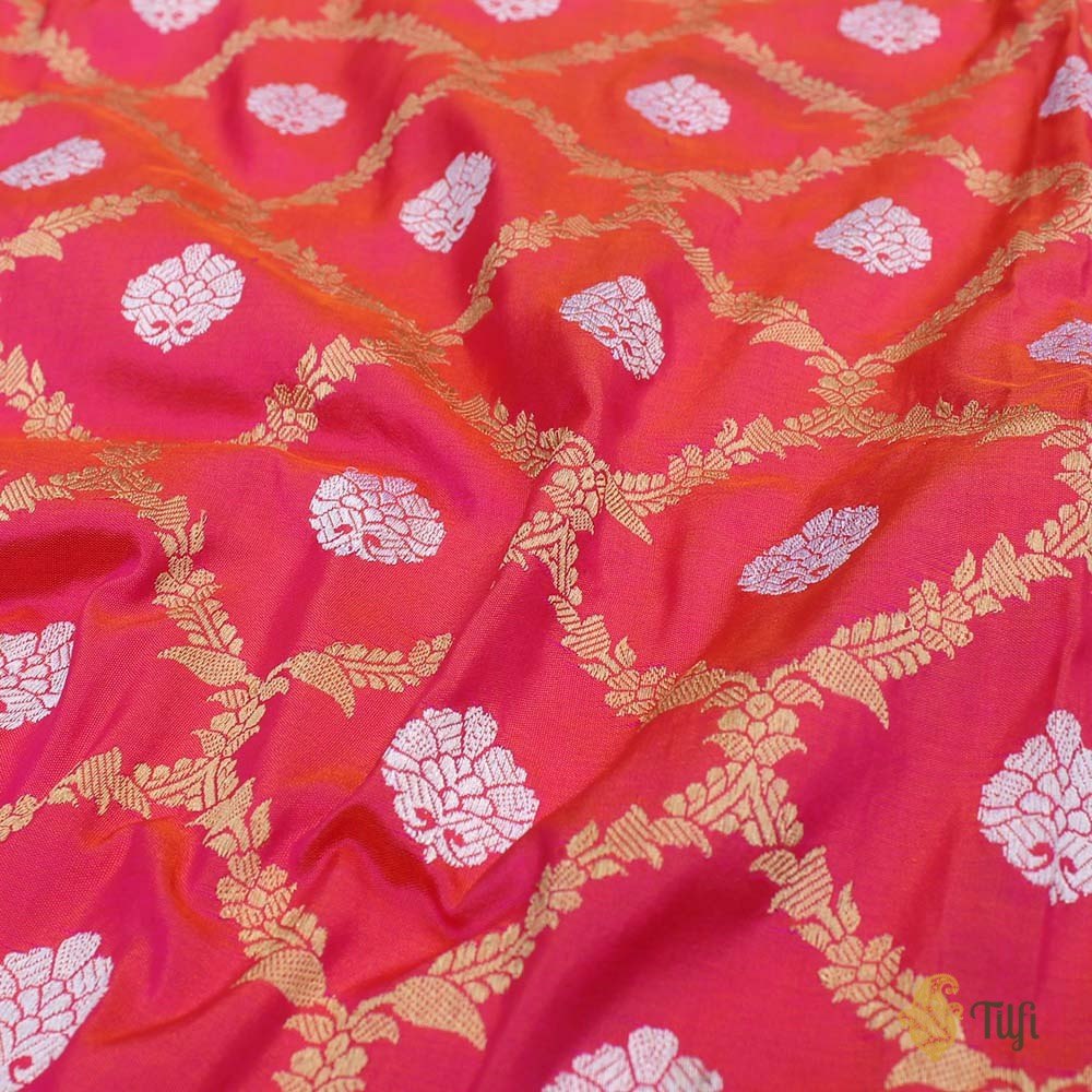 Orange-Pink Pure Katan Silk Banarasi Handloom Dupatta