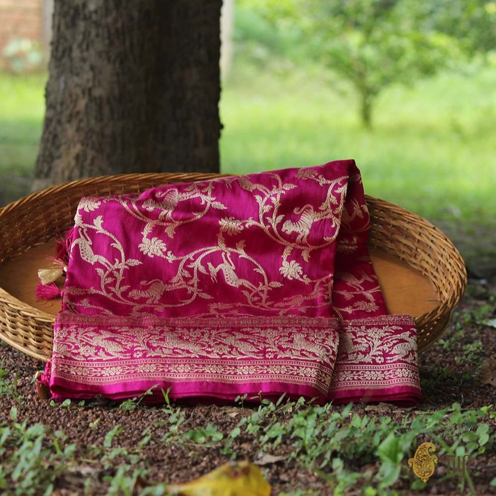 Rani Pink Pure Katan Silk Banarasi Handloom Dupatta
