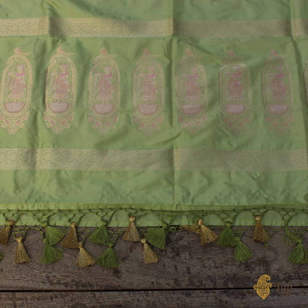 Pista Green Pure Katan Silk Banarasi Handwoven Dupatta