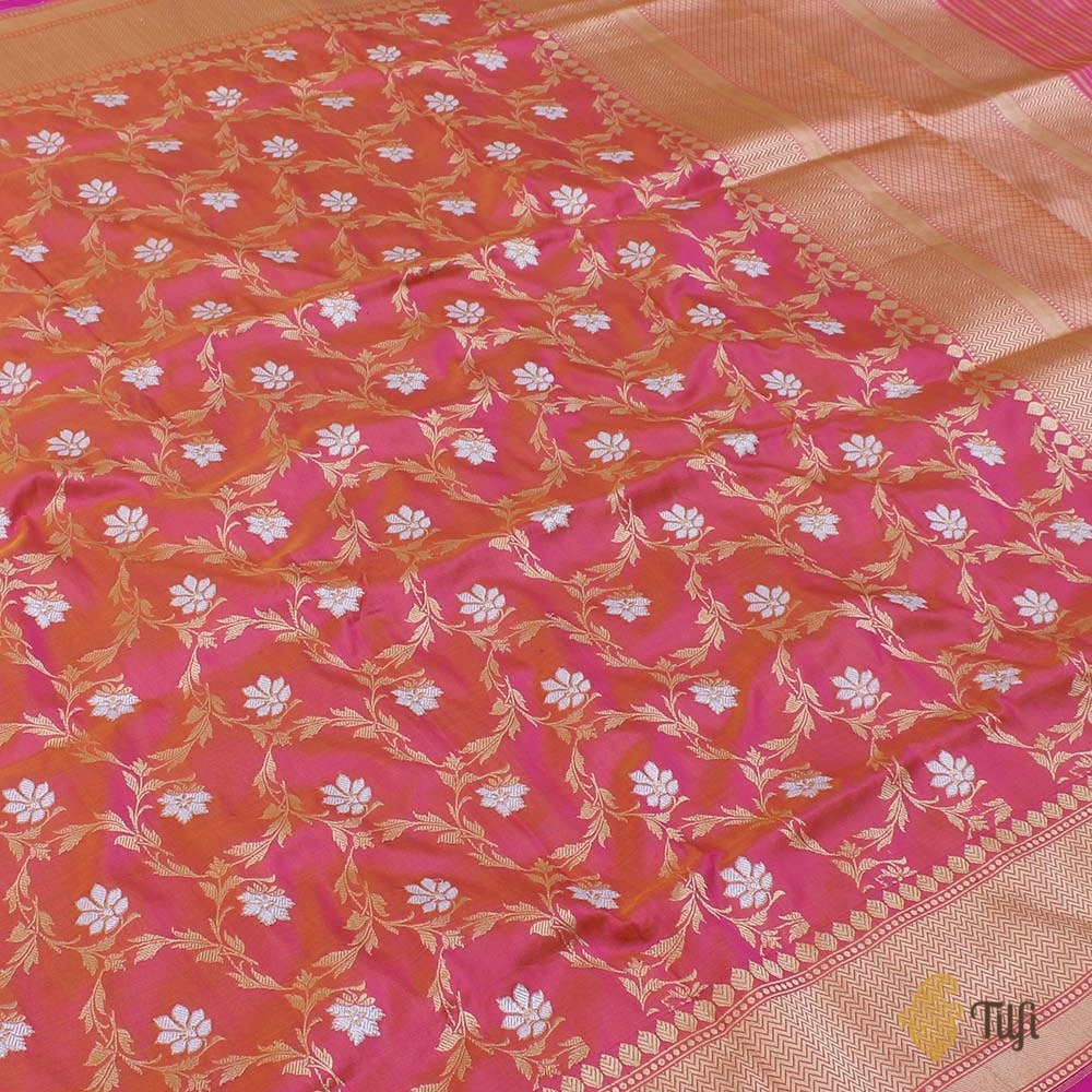 Light Orange-Gulabi Pink Pure Katan Silk Banarasi Handloom Dupatta