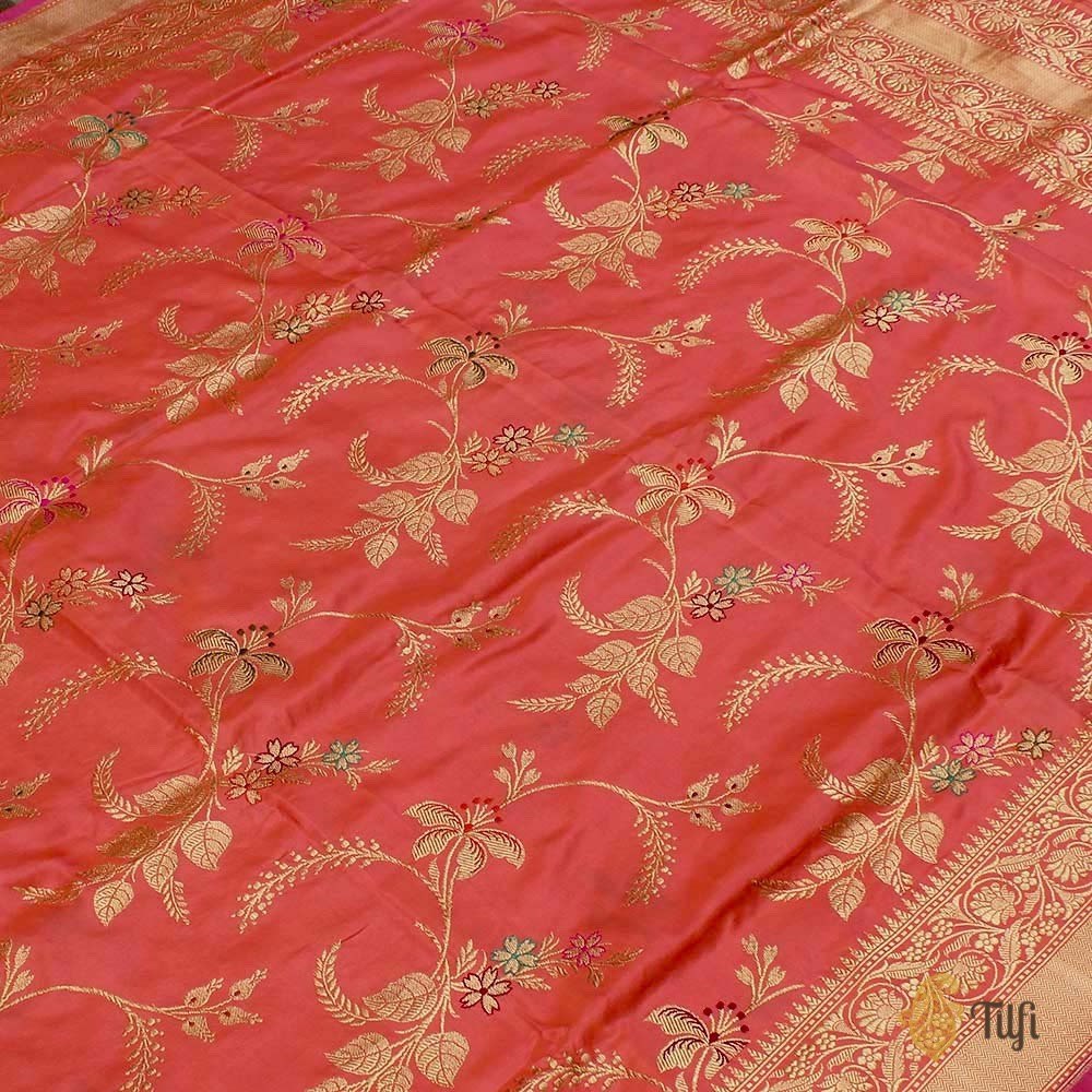 Peach-Light Pink Pure Katan Silk Banarasi Handloom Dupatta