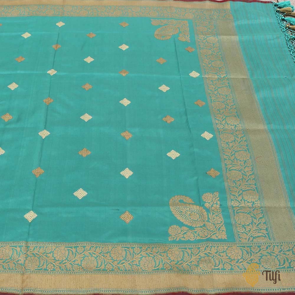 Turquoise Blue Pure Katan Silk Banarasi Handloom Dupatta