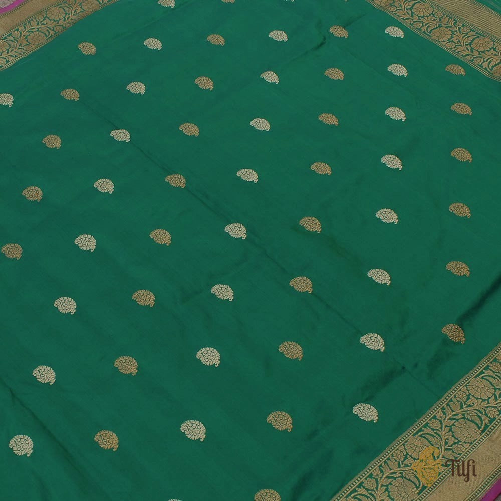 Rama Green Pure Katan Silk Banarasi Handloom Dupatta