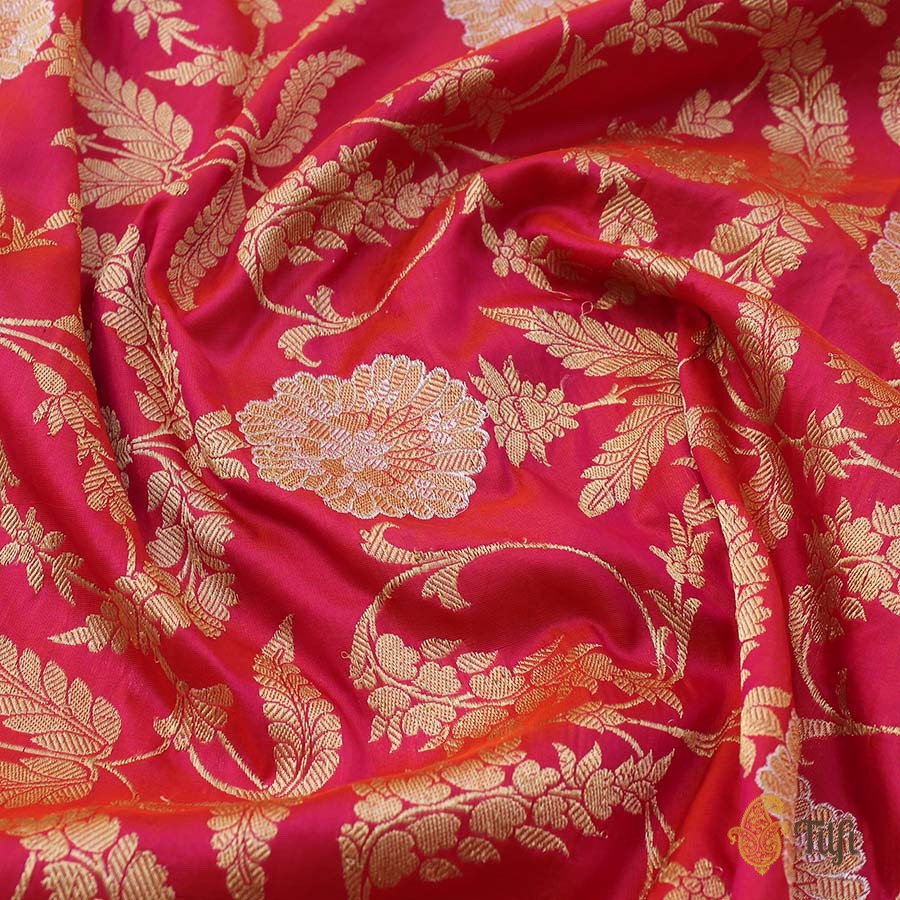 Orange-Gulabi Pink Pure Katan Silk Banarasi Handloom Kadwa Jangla Dupatta