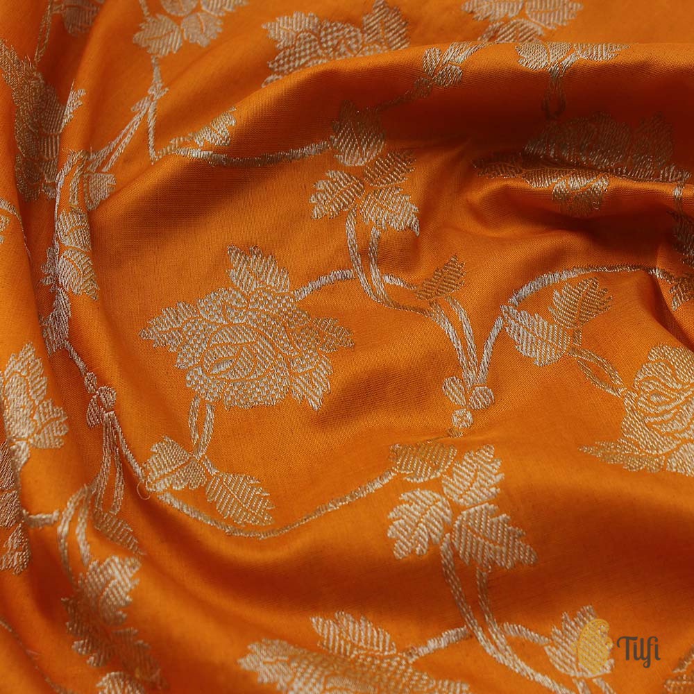 Orange Pure Katan Silk Banarasi Handloom Kadwa Jangla Dupatta