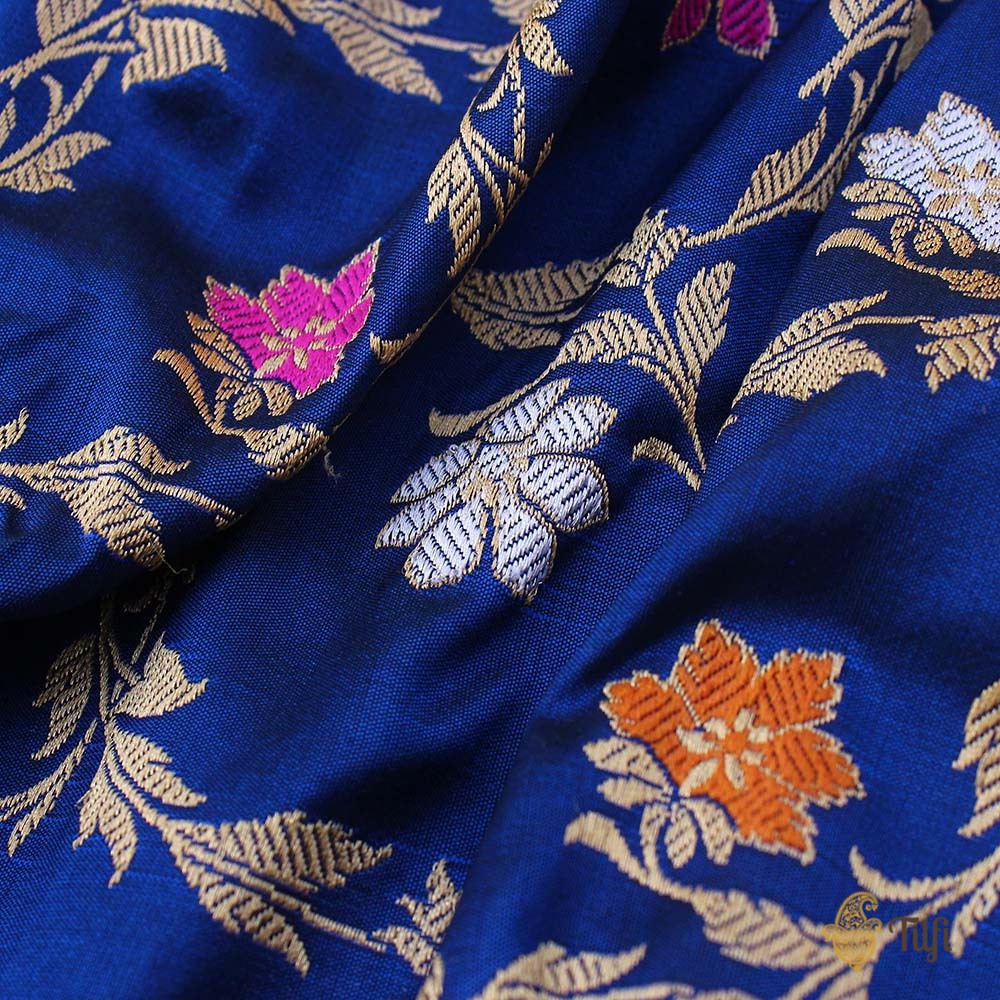 Black-Royal Blue Pure Katan Silk Banarasi Handloom Dupatta