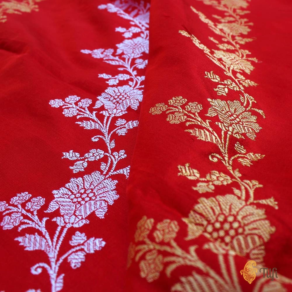 Red Pure Katan Silk Banarasi Handwoven Dupatta