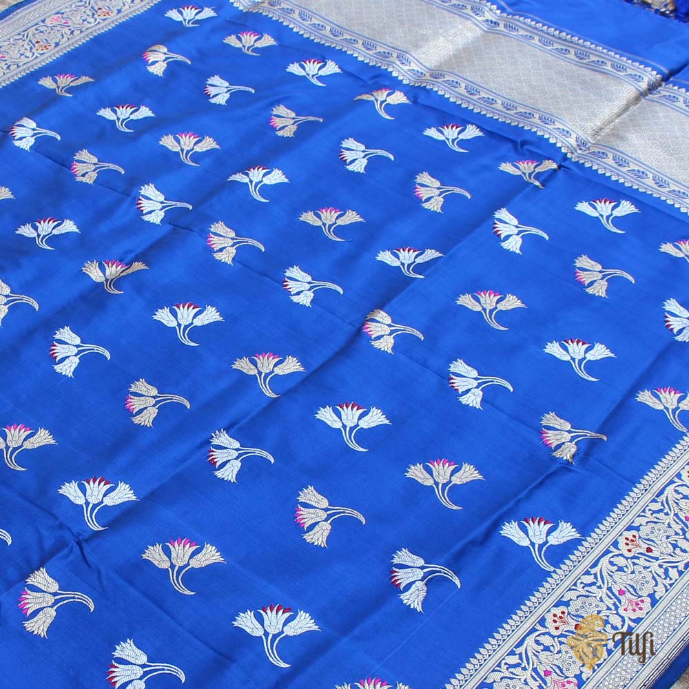 Black-Royal Blue Pure Katan Silk Banarasi Handloom Dupatta