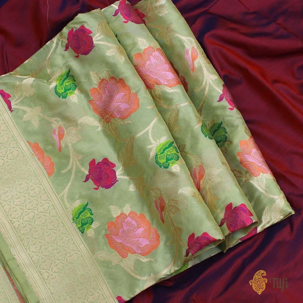Light Sage Green Pure Katan Silk Banarasi Handloom Dupatta