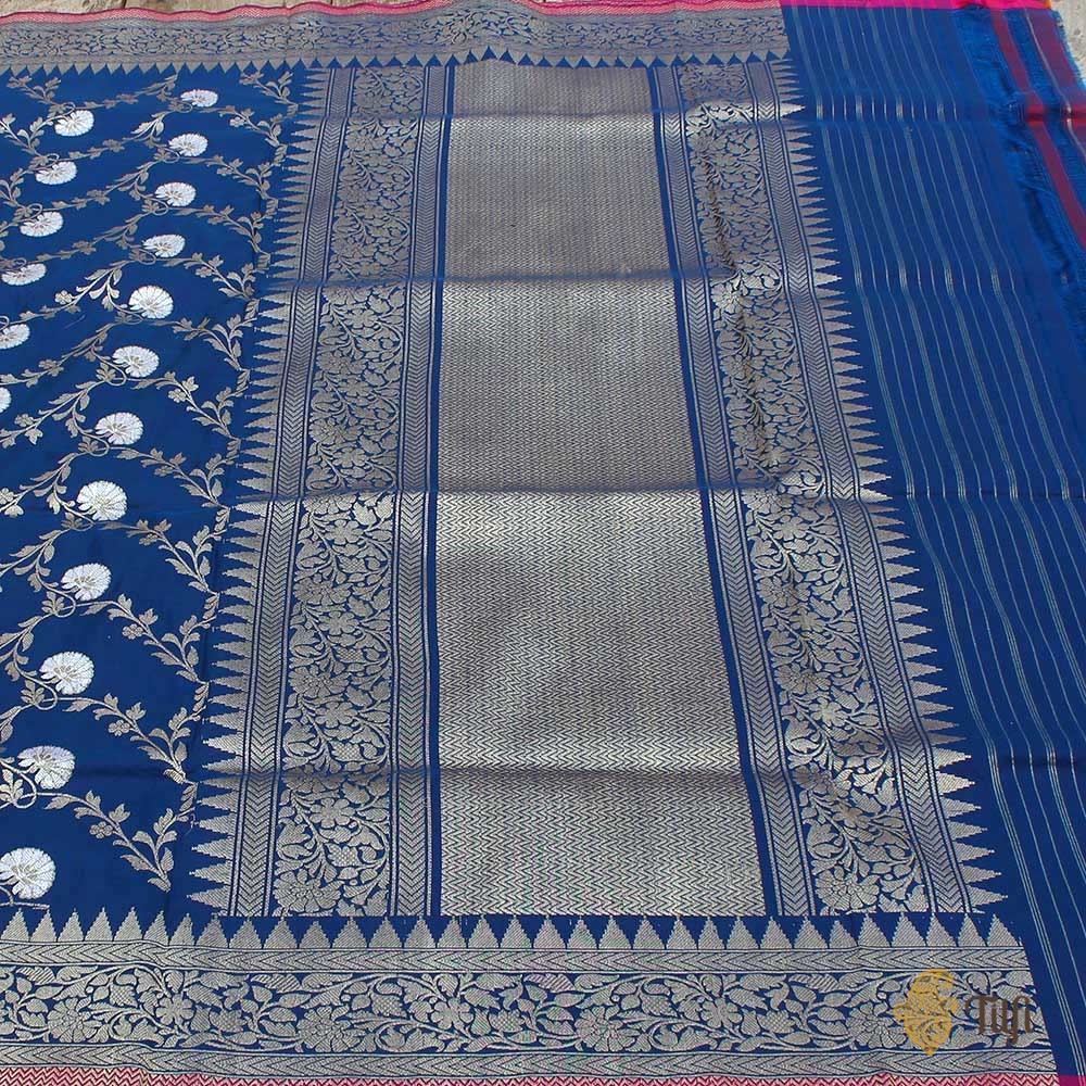 Prussian Blue Pure Katan Silk Banarasi Handloom Dupatta