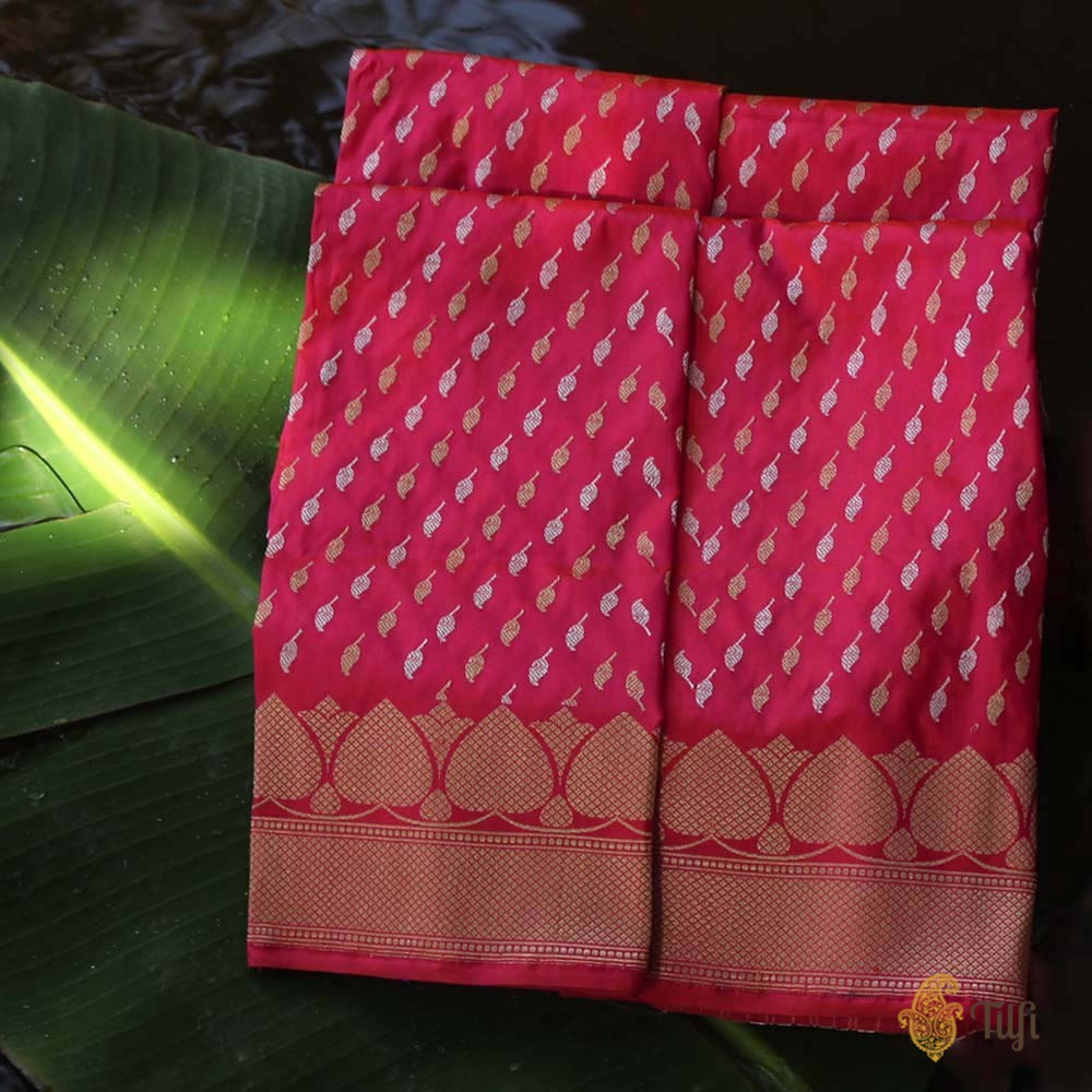 Orange-Pink Pure Katan Silk Banarasi Handloom Dupatta