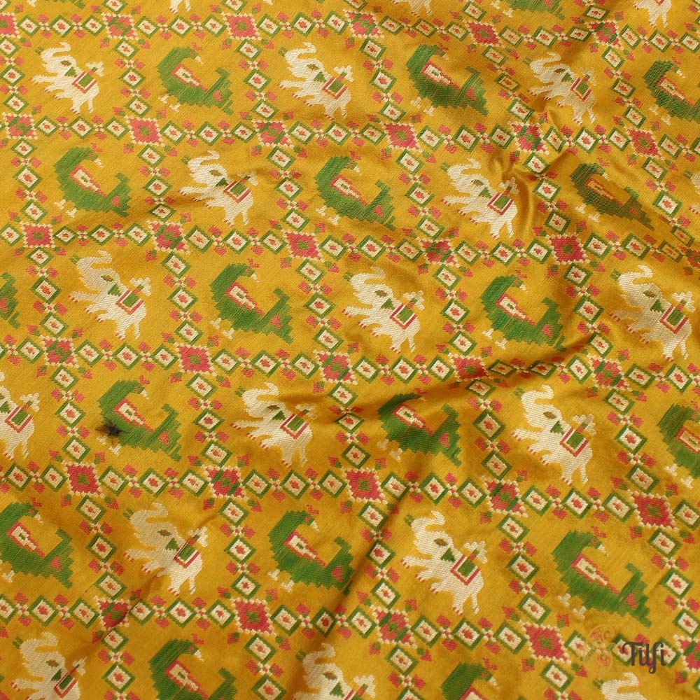 Yellow Pure Katan Silk Banarasi Handloom Patola Dupatta