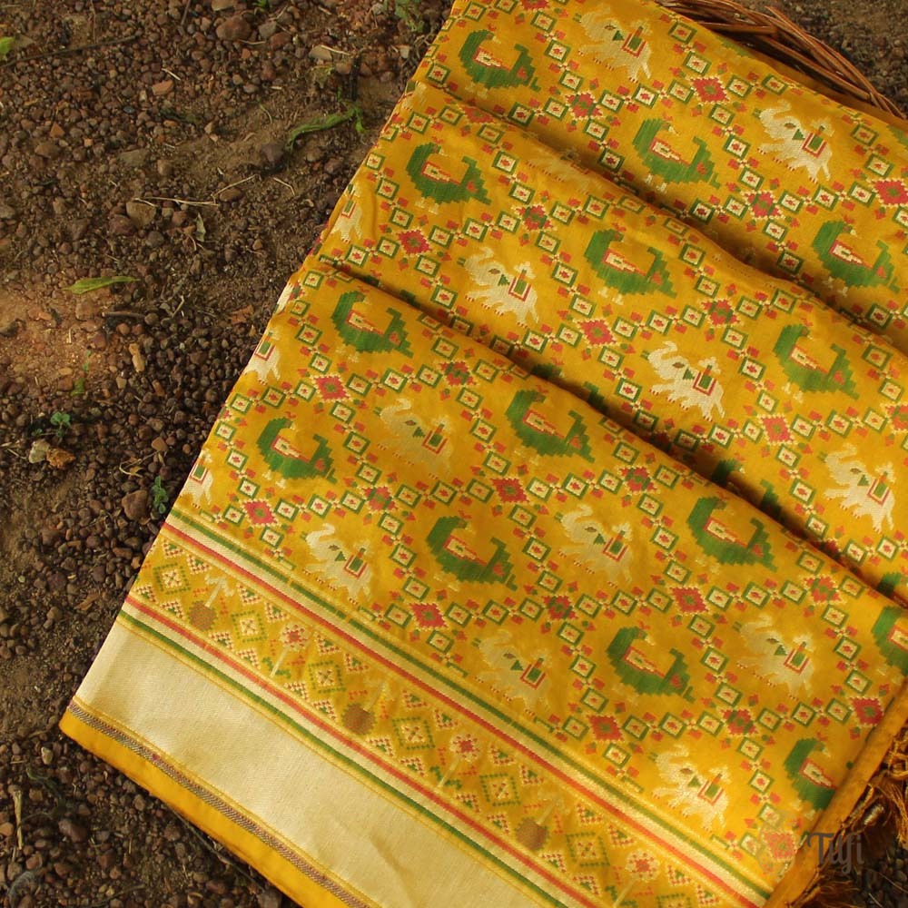 Yellow Pure Katan Silk Banarasi Handloom Patola Dupatta