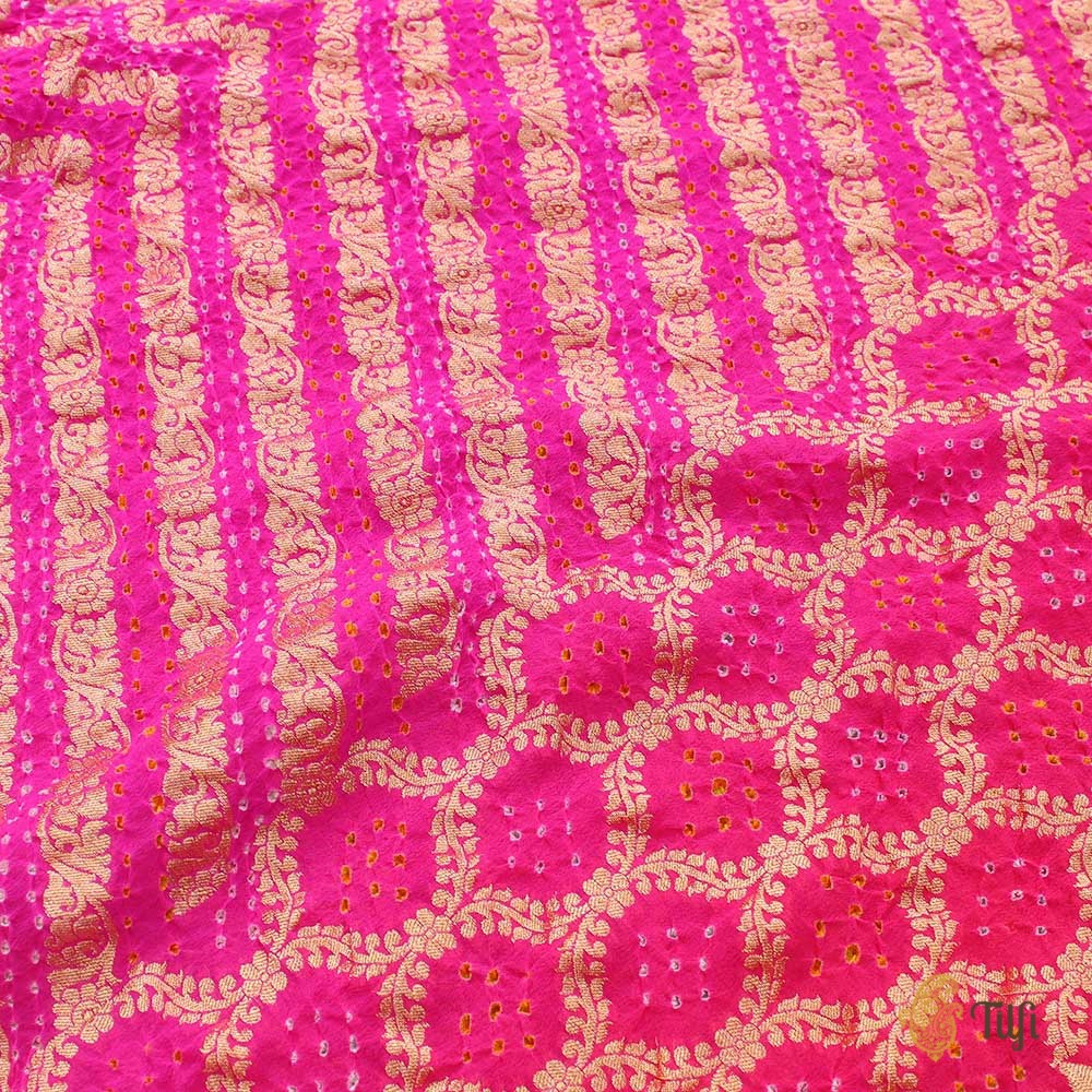 Gulabi-Rani Pink Pure Georgette Banarasi Handloom Bandhani Dupatta