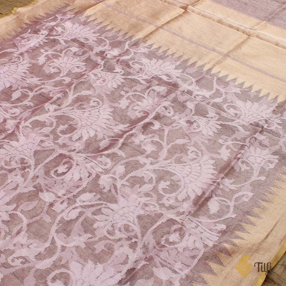 Mauve Pure Kora Net Tissue Banarasi Handloom Dupatta