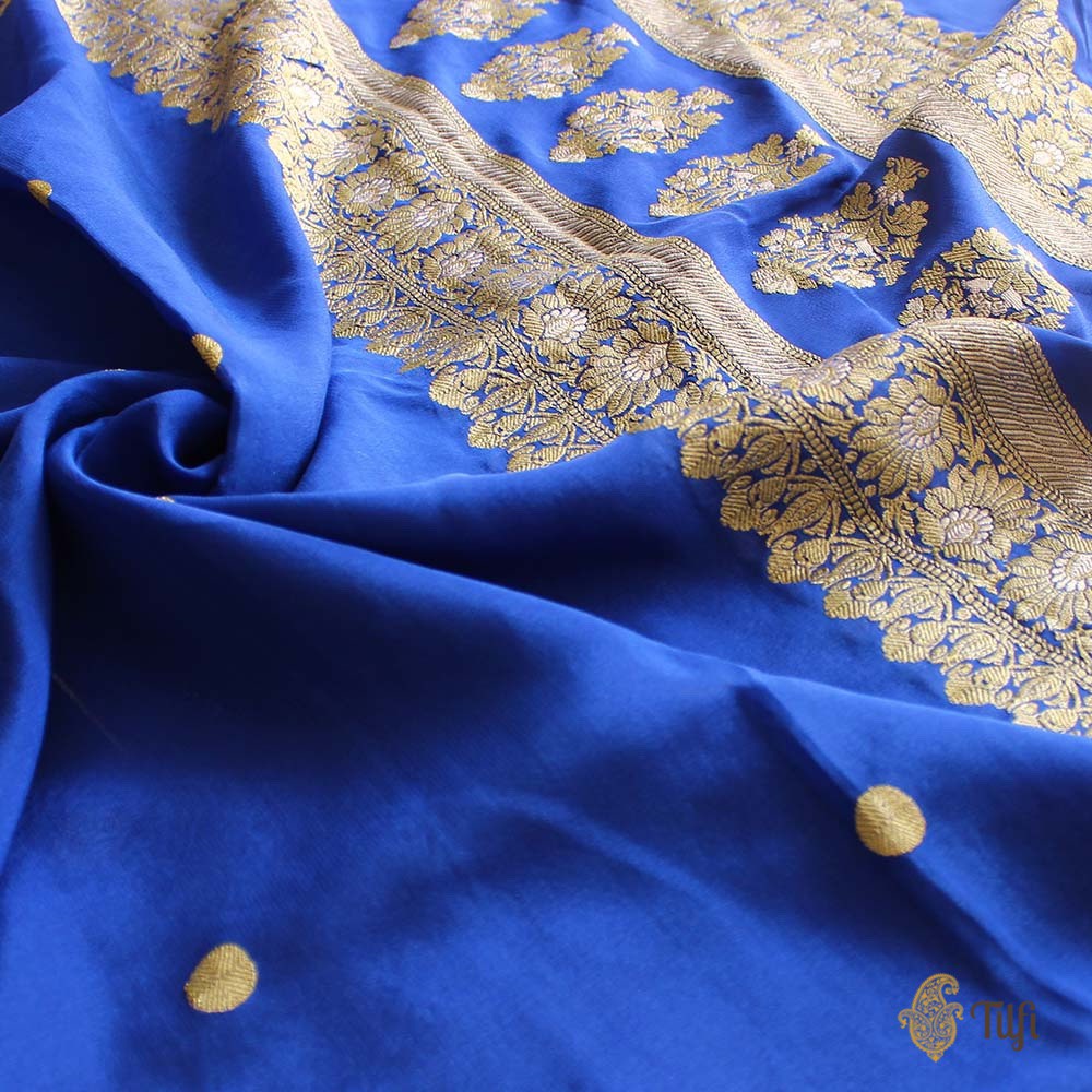 Royal Blue Pure Khaddi Georgette Banarasi Handloom Dupatta