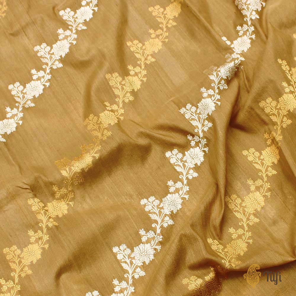Beige Pure Tussar Silk Banarasi Handwoven Dupatta