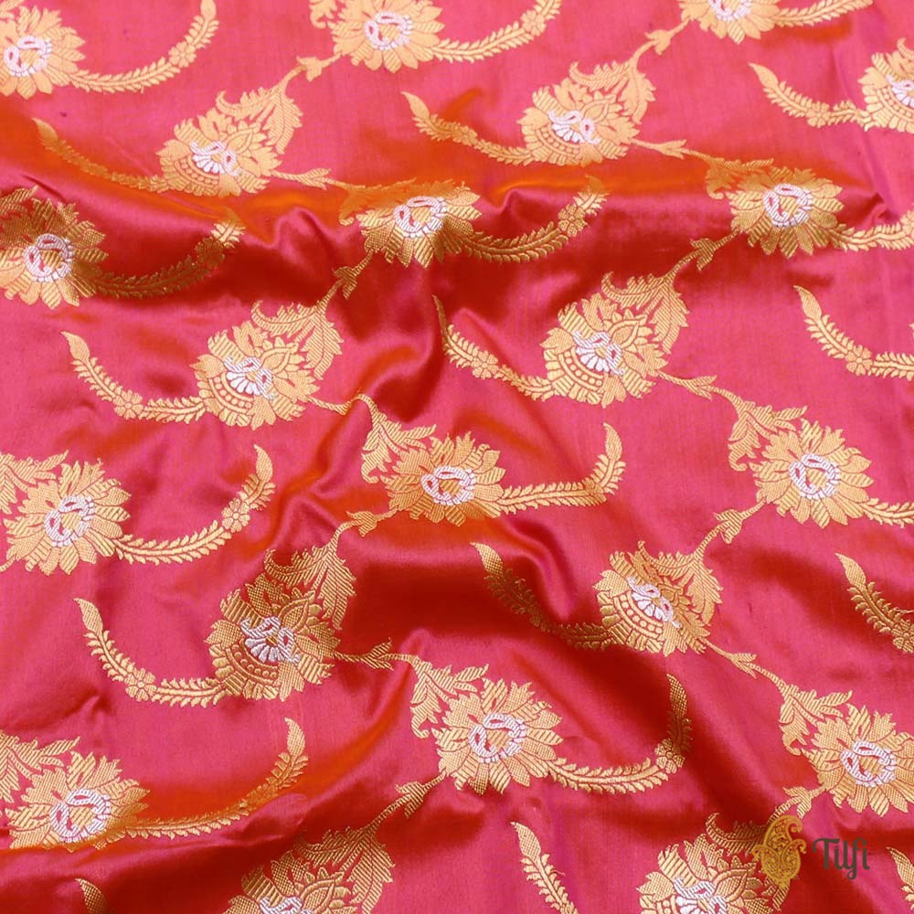 Orange-Pink Pure Katan Silk Kadwa Jangla Handloom Dupatta