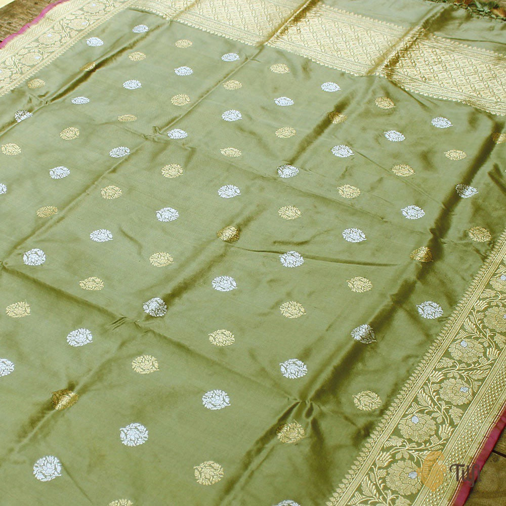 Light Sage Green Pure Katan Silk Banarasi Handloom Dupatta