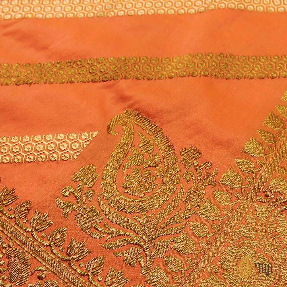 Light Orange-Pink Pure Katan Silk Aadha Jaal Banarasi Handloom Dupatta