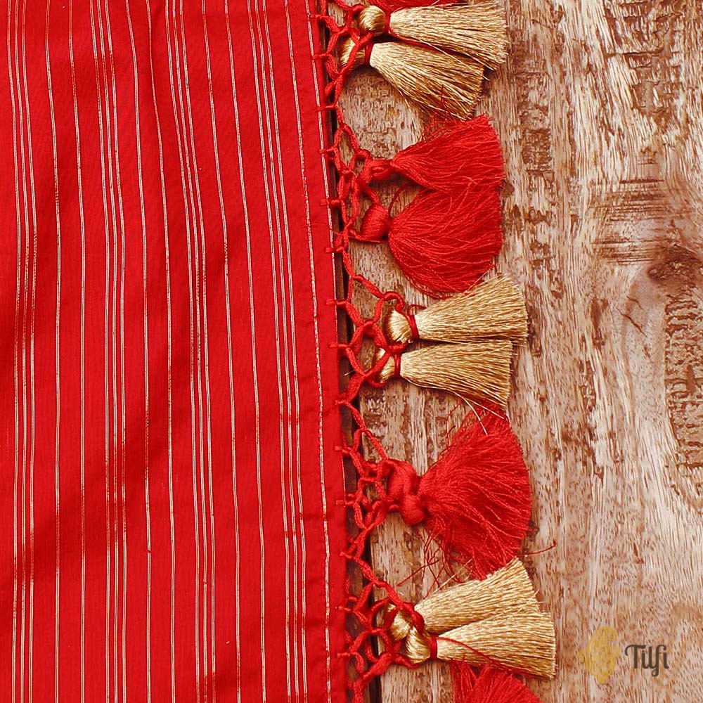 Red Pure Katan Silk Banarasi Handloom Kadwa Jangla Dupatta