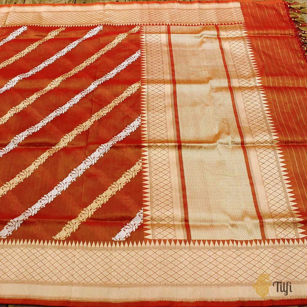 Gold Rust Pure Katan Silk Tissue Banarasi Handwoven Dupatta