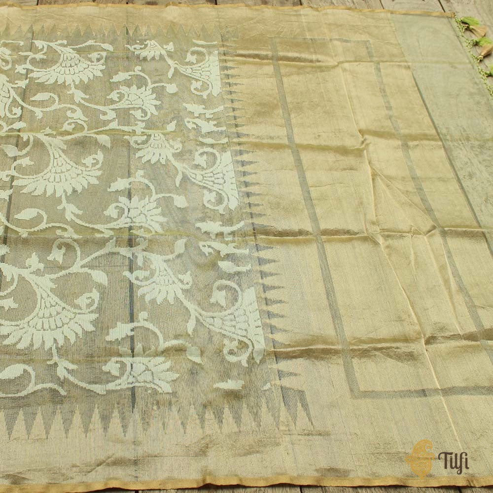 Mint Green Pure Kora Net Tissue Banarasi Handloom Dupatta