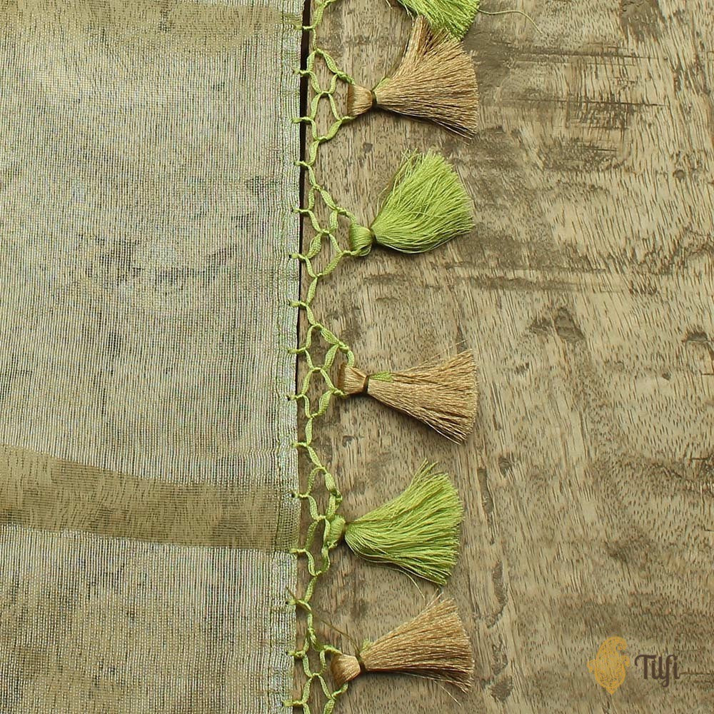 Mint Green Pure Kora Net Tissue Banarasi Handloom Dupatta
