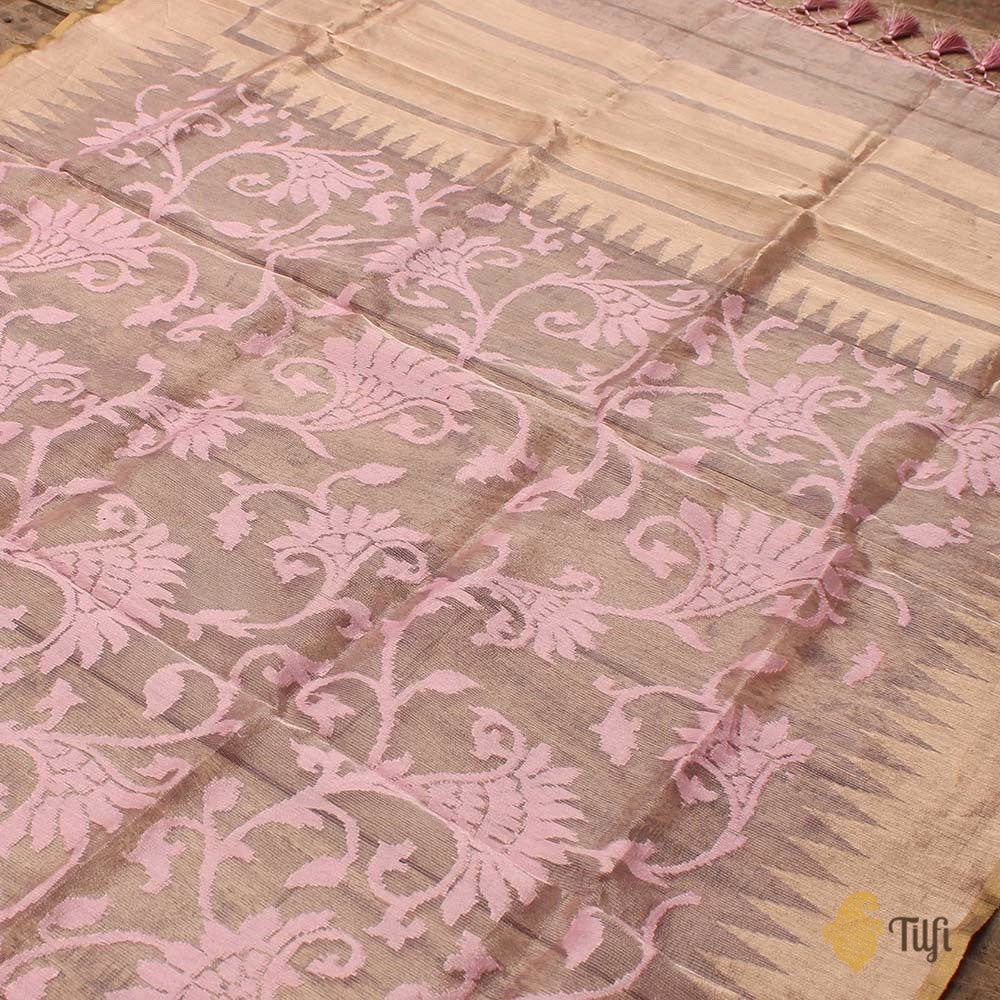 Light Pink Pure Kora Tissue Net Banarasi Handloom Dupatta