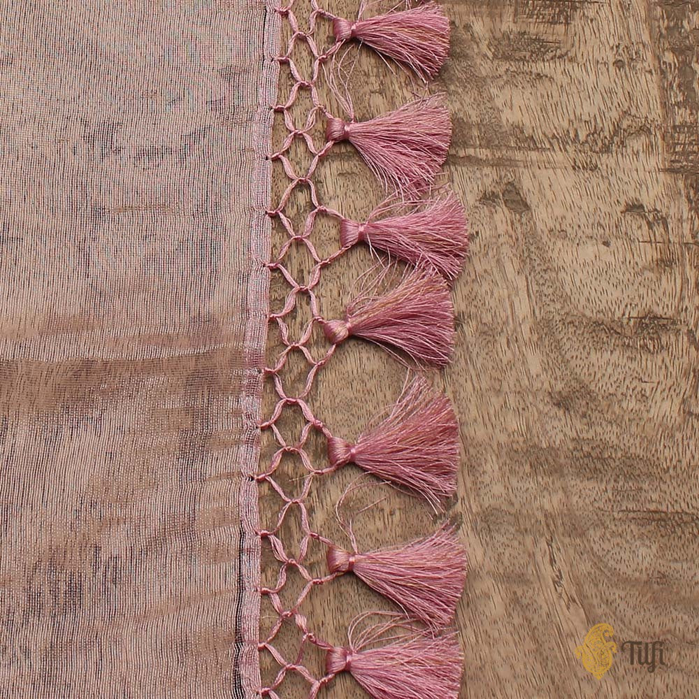 Light Pink Pure Kora Tissue Net Banarasi Handloom Dupatta