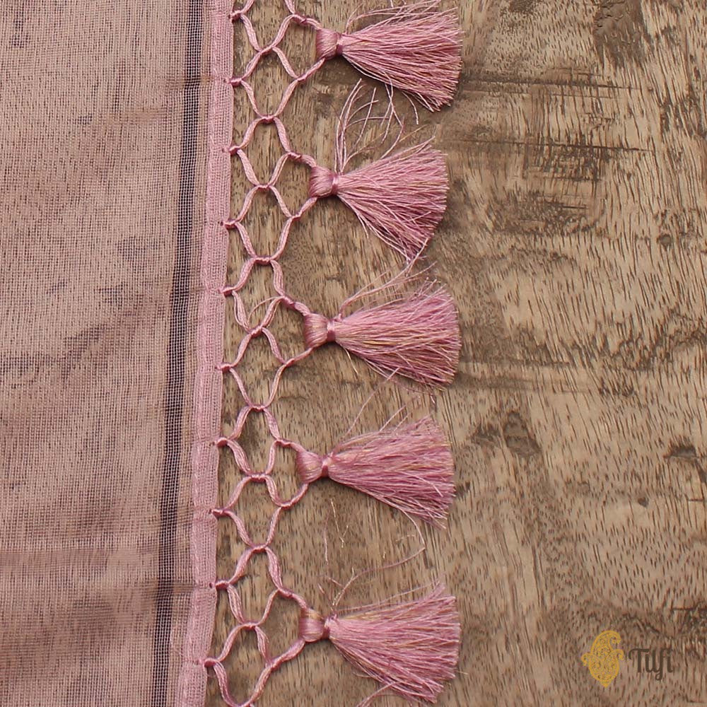 Soft Pink Pure Kora Net Banarasi Handloom Dupatta