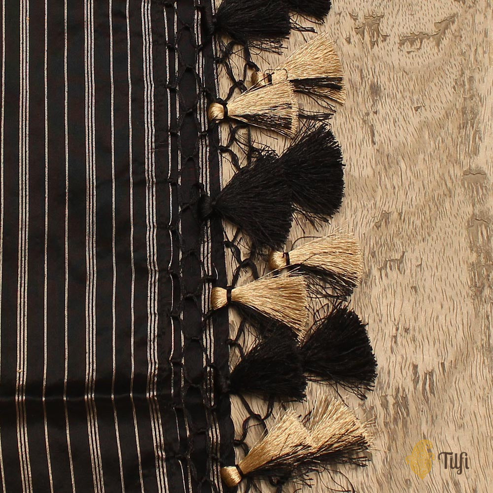 Black Pure Katan Silk Kadwa Jangla Handloom Dupatta
