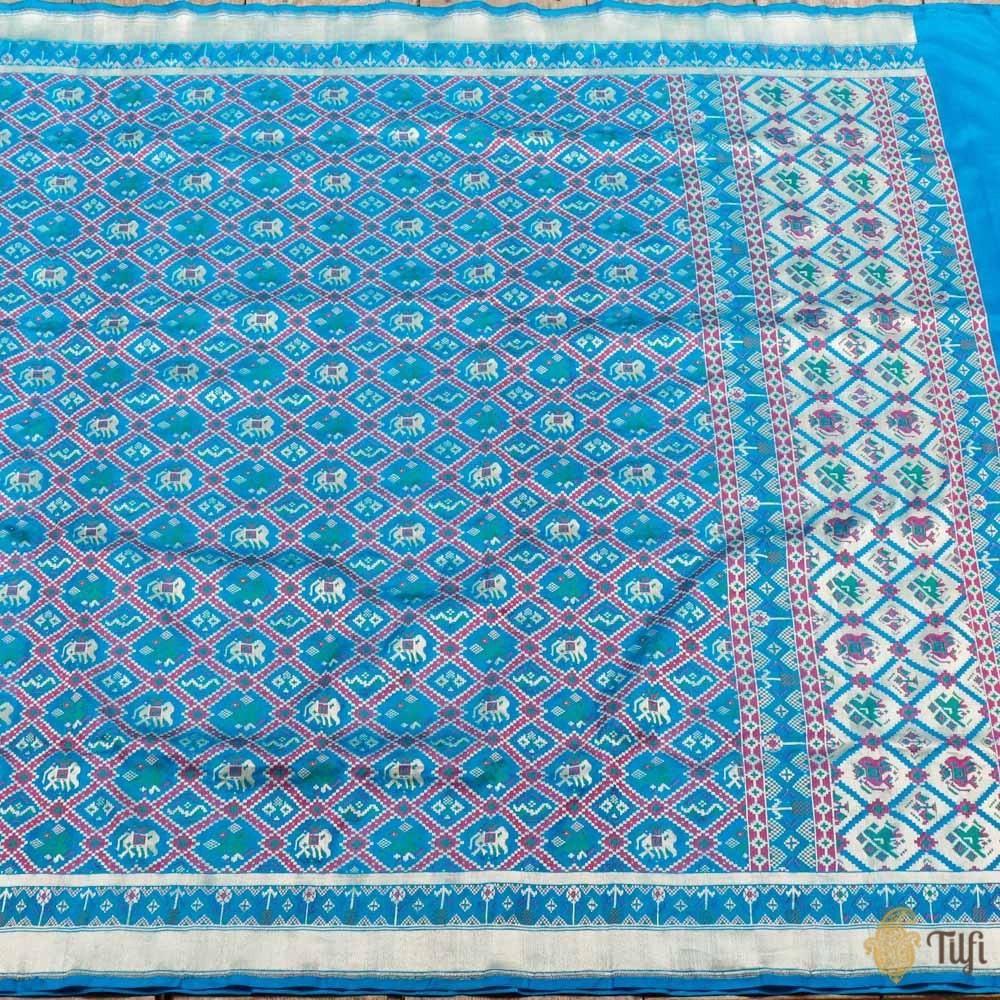 Blue Pure Katan Silk Banarasi Handloom Patola Dupatta
