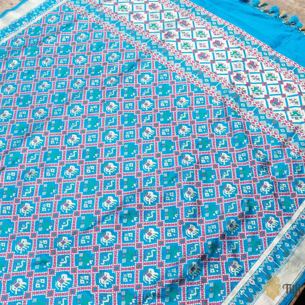 Blue Pure Katan Silk Banarasi Handloom Patola Dupatta