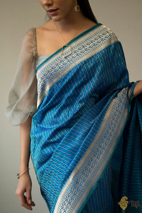 Blue Pure Soft Satin Silk Banarasi Handloom Saree - Tilfi