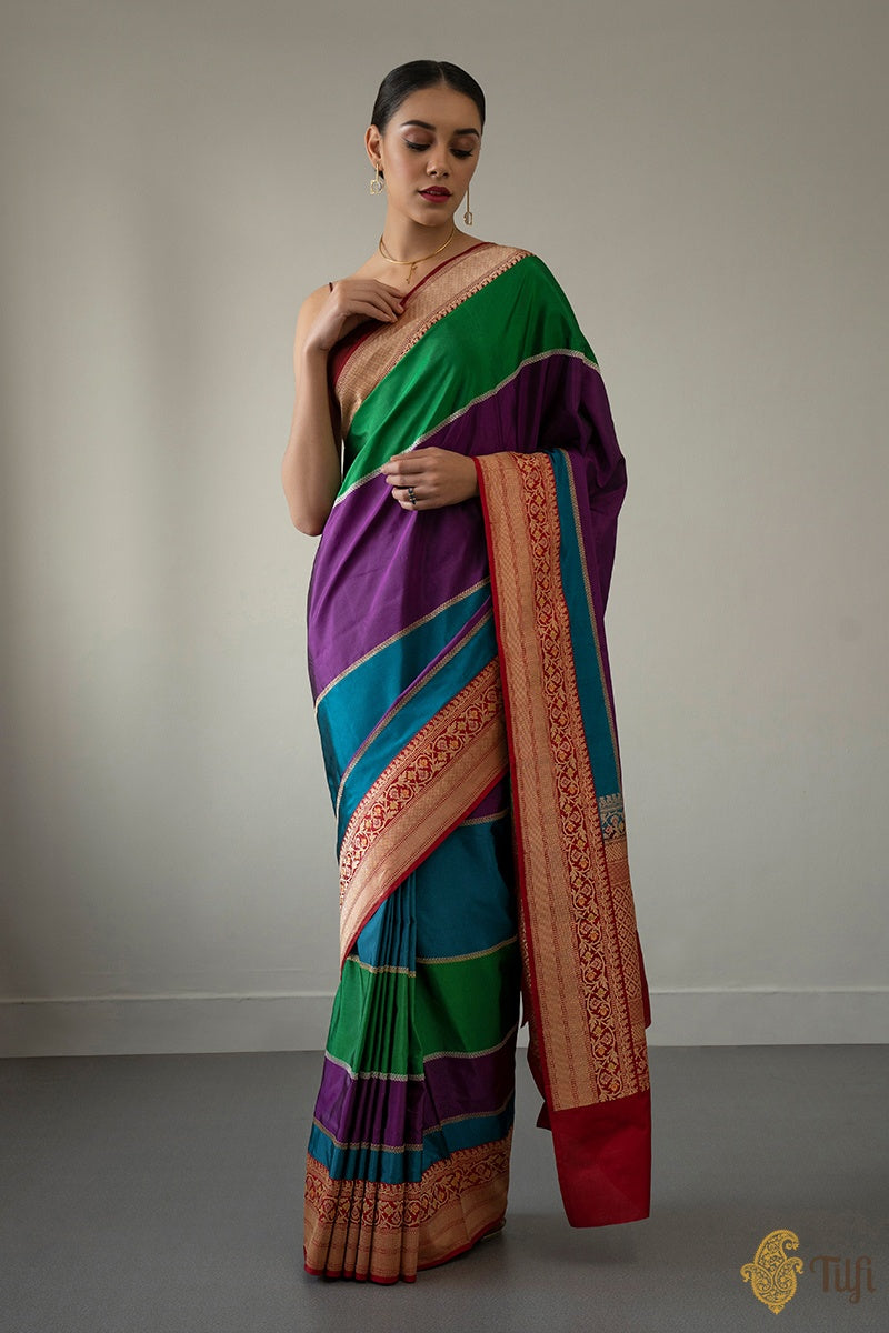 Pre-Order: &#39;ƒÄnandini&#39; Multicoloured Pure Katan Silk Banarasi Handloom Saree